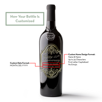 Gold 50th Anniversary Classic Frame Custom Etched Wine Bottle