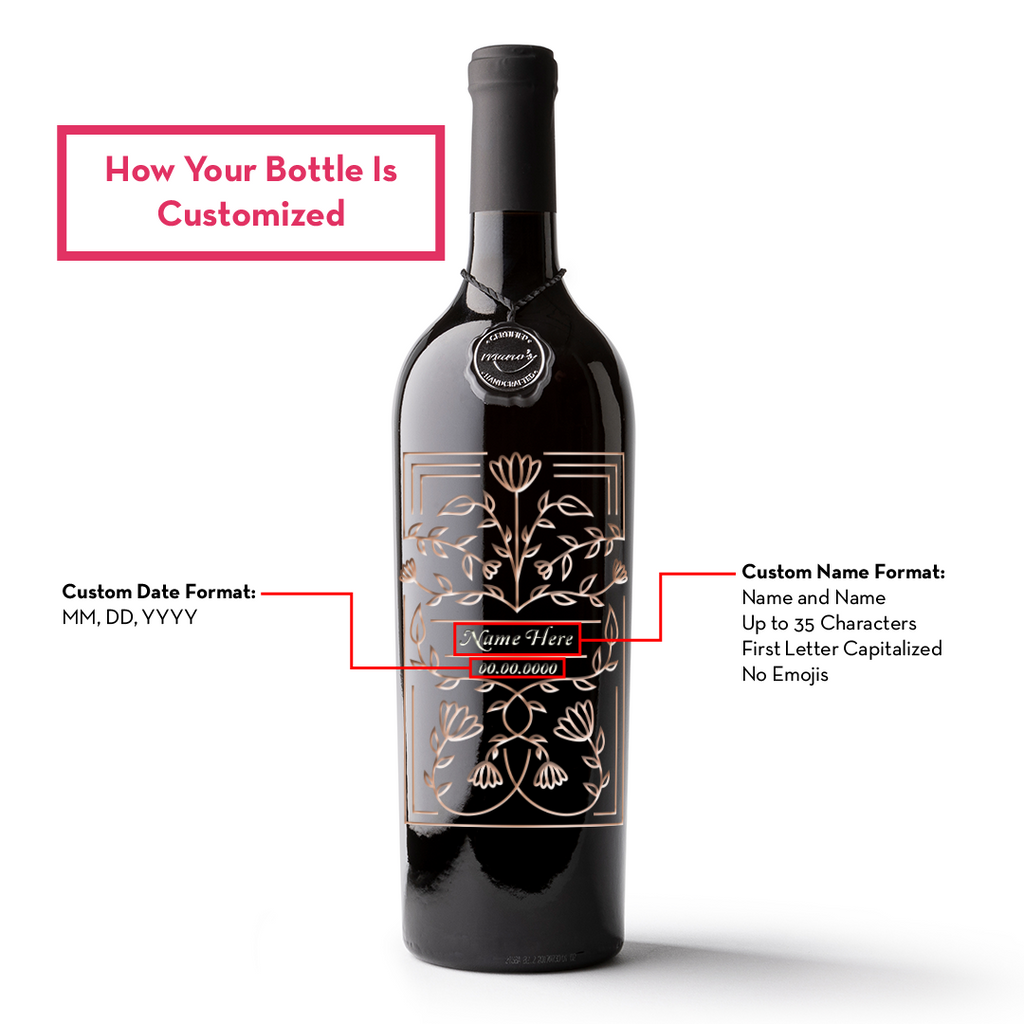 Copper Custom Frame Etched Wine Bottle