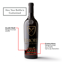 Emory University Custom Alumni Etched Wine Bottle