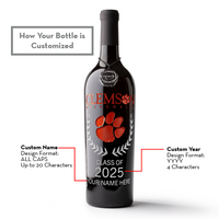 Clemson University Custom Alumni Etched Wine