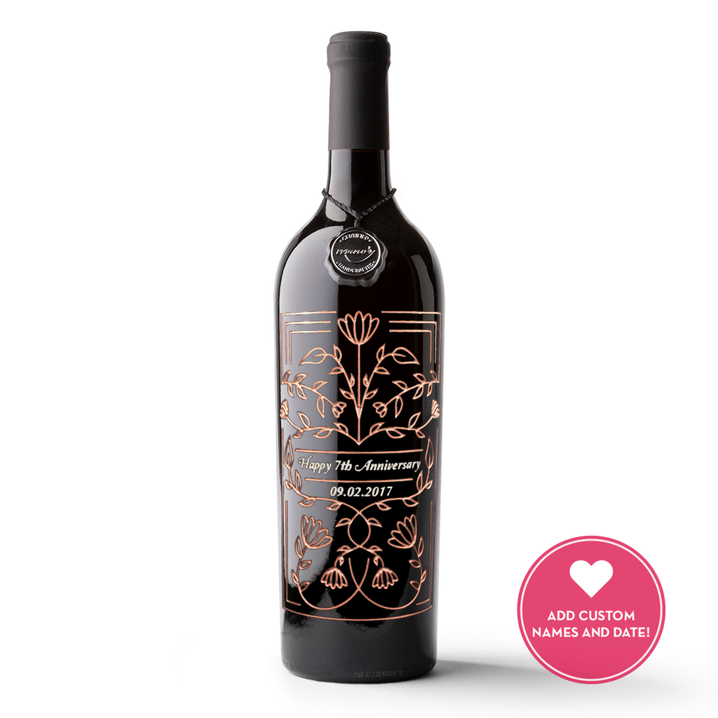 Copper Custom Frame Etched Wine Bottle