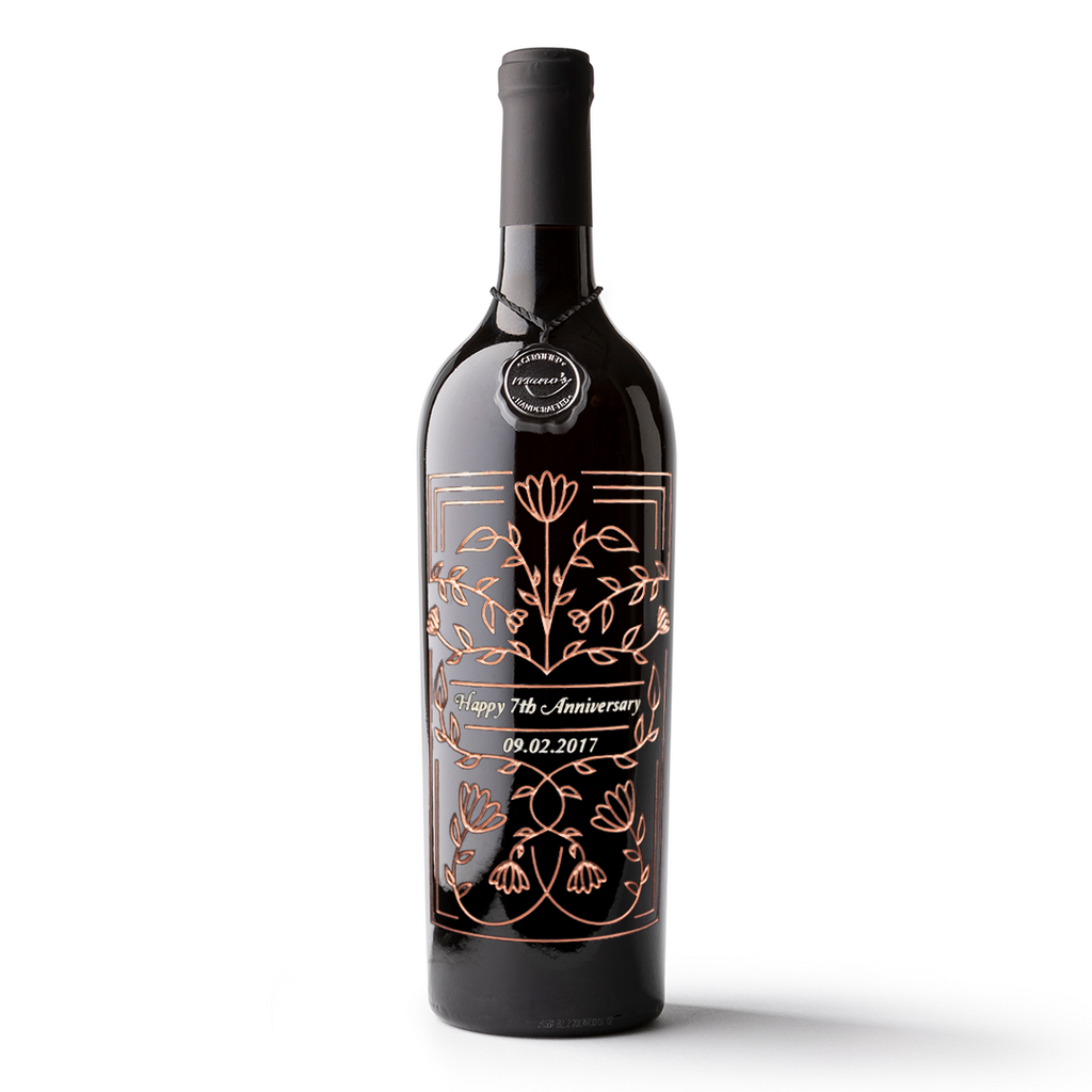 Copper Custom Frame Etched Wine Bottle