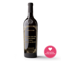 Custom Text Gold Frame Etched Wine Bottle
