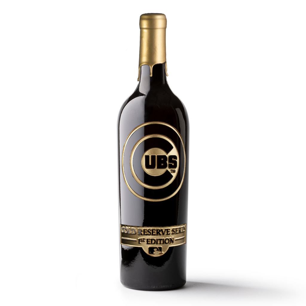 Chicago Cubs Gold Reserve Etched Wine Bottle