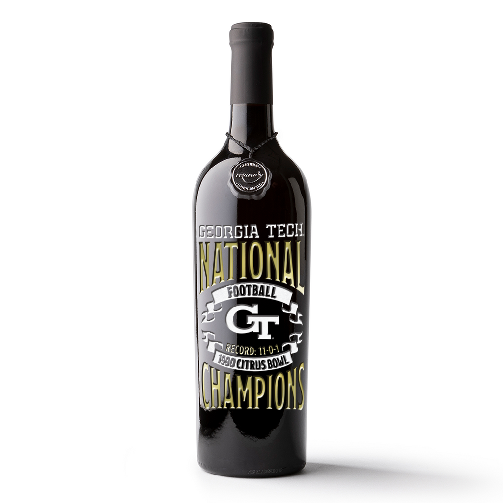 Georgia Tech 1990 Football Champions Etched Wine