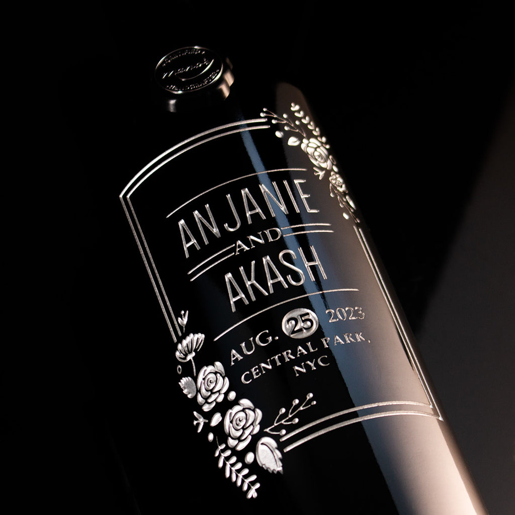 Wedding Flowers Custom Etched Wine Bottle