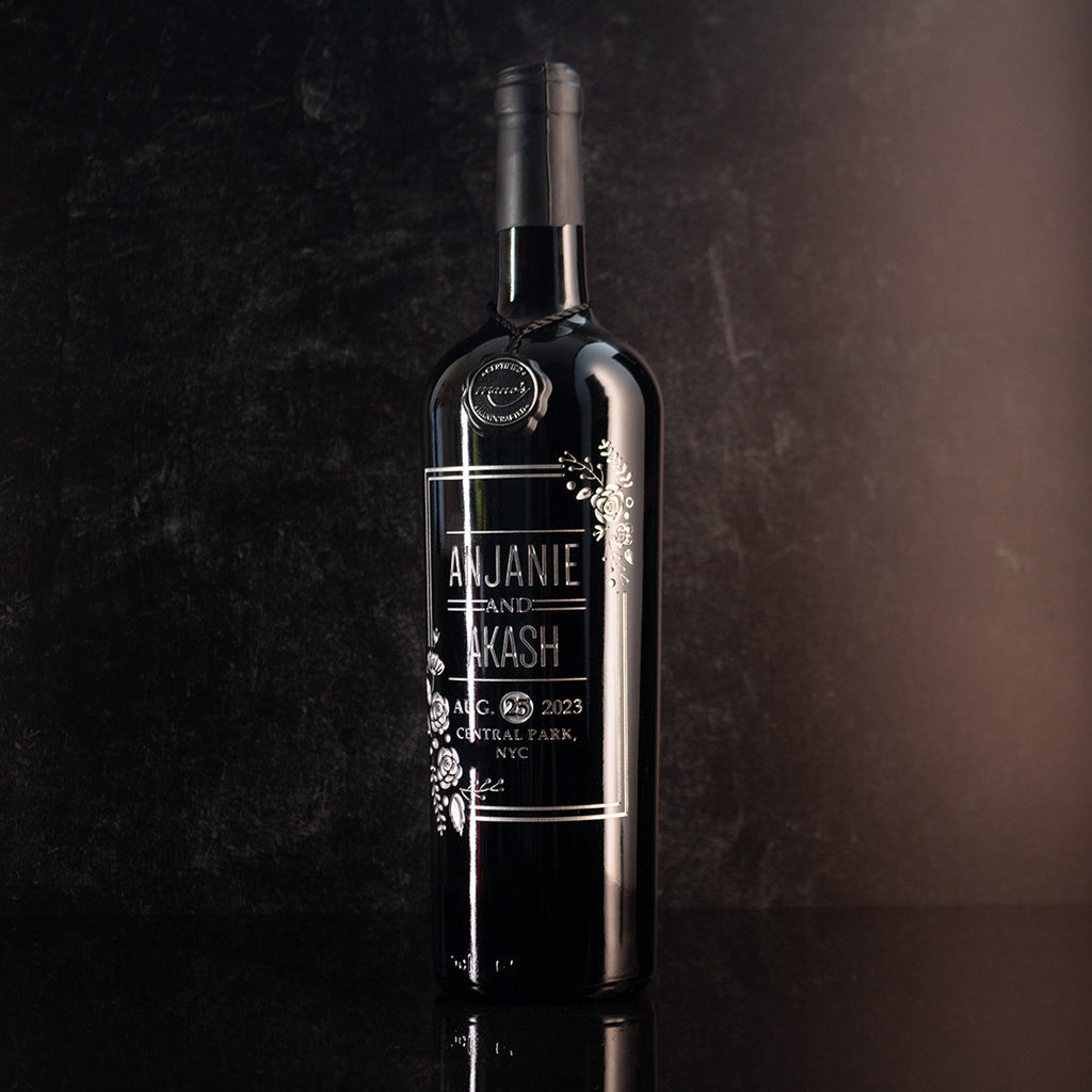 Wedding Flowers Custom Etched Wine Bottle