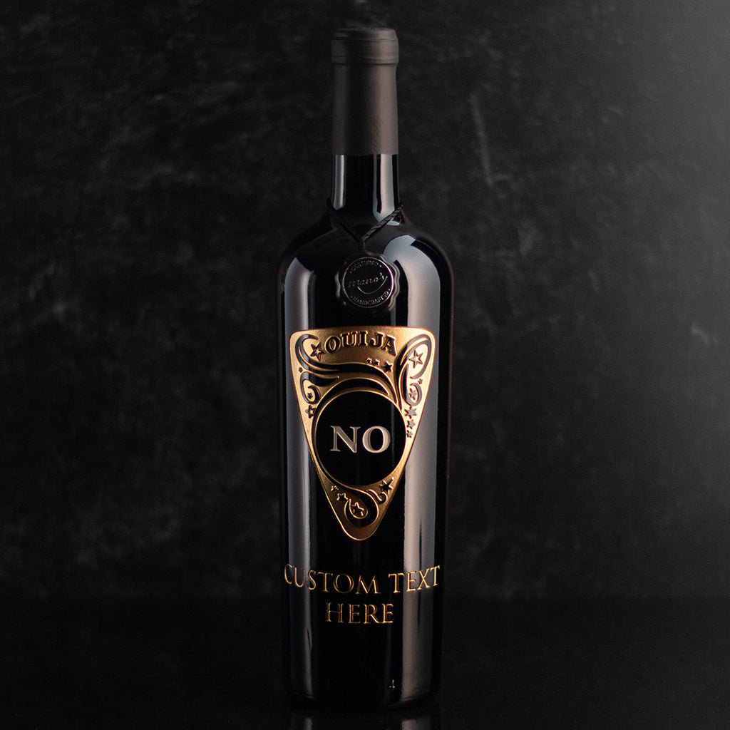 Ouija "No" Planchette Custom Etched Wine Bottle