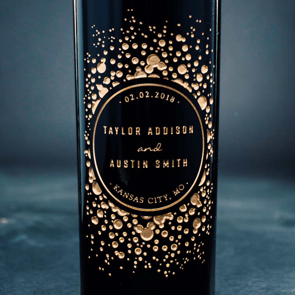 Celebration Circle Frame Custom Etched Wine Bottle