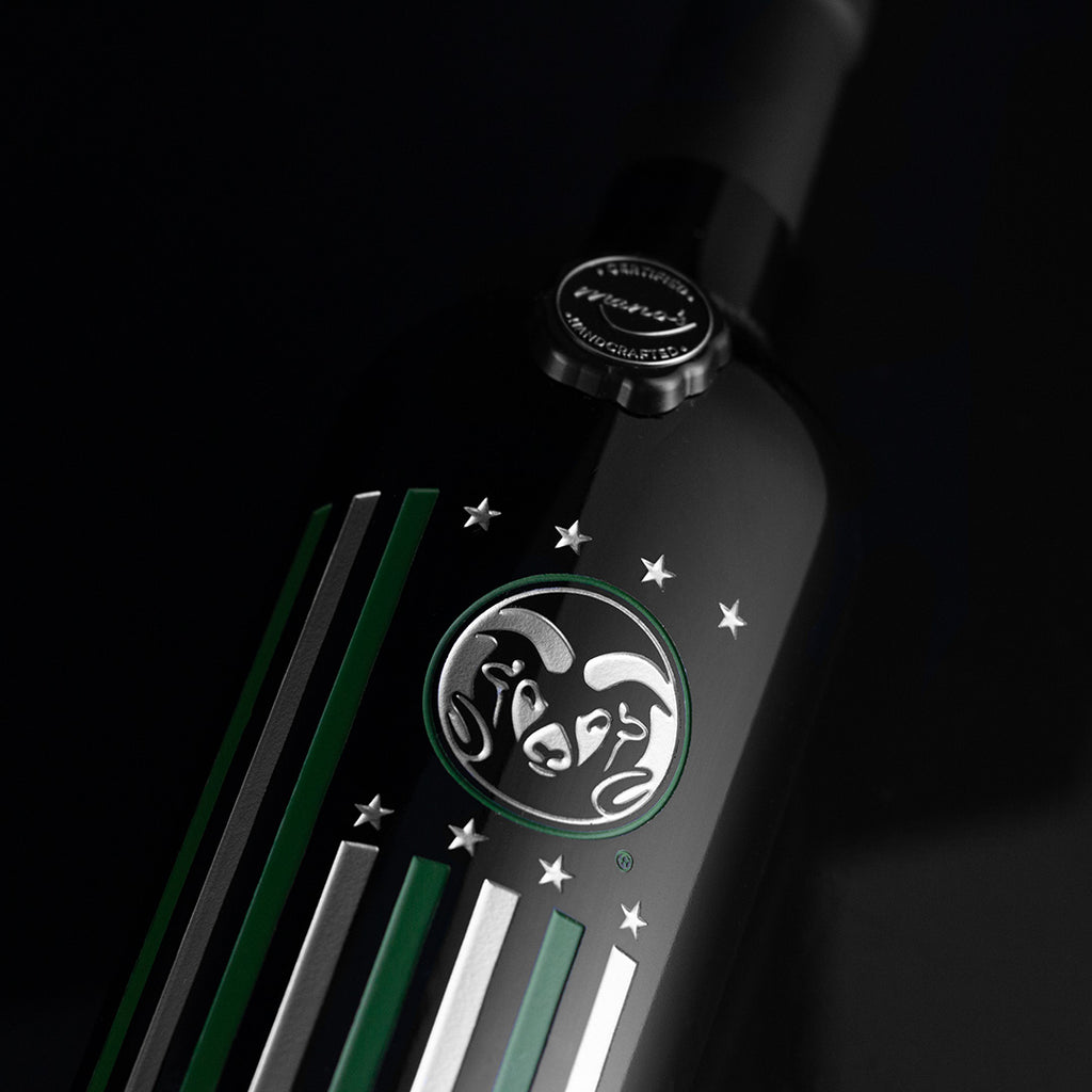 Colorado State University Flag Etched Wine Bottle
