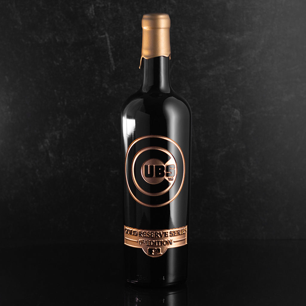 Chicago Cubs Gold Reserve Etched Wine Bottle