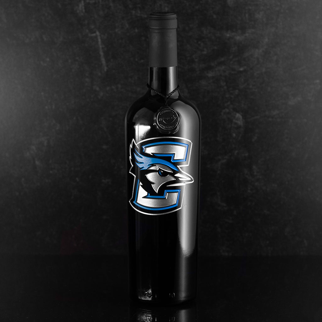 Creighton University Logo Etched Wine Bottle