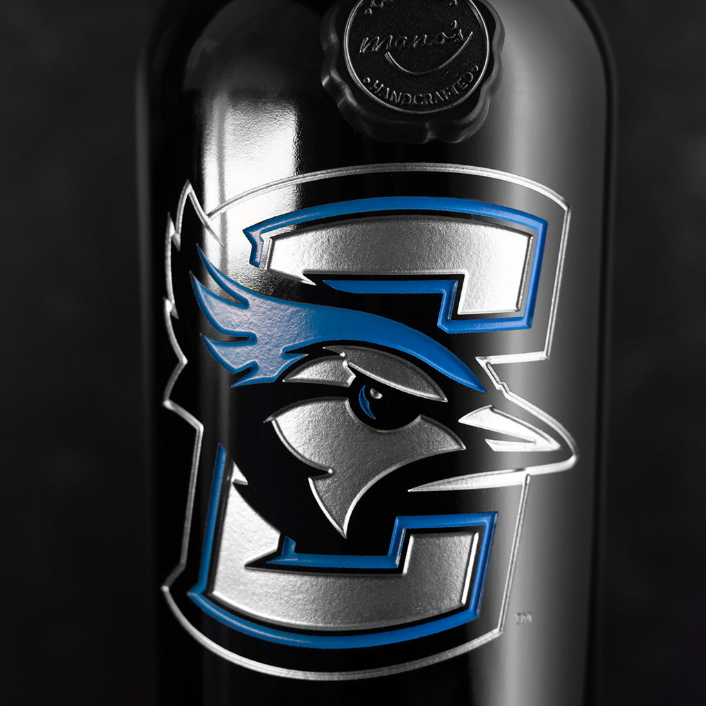 Creighton University Logo Etched Wine Bottle