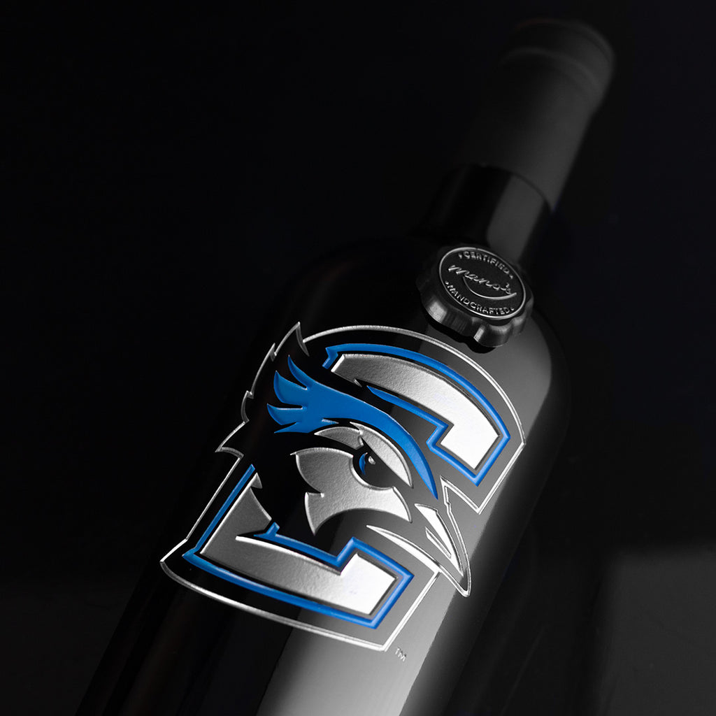 Creighton University Logo Etched Wine Bottle