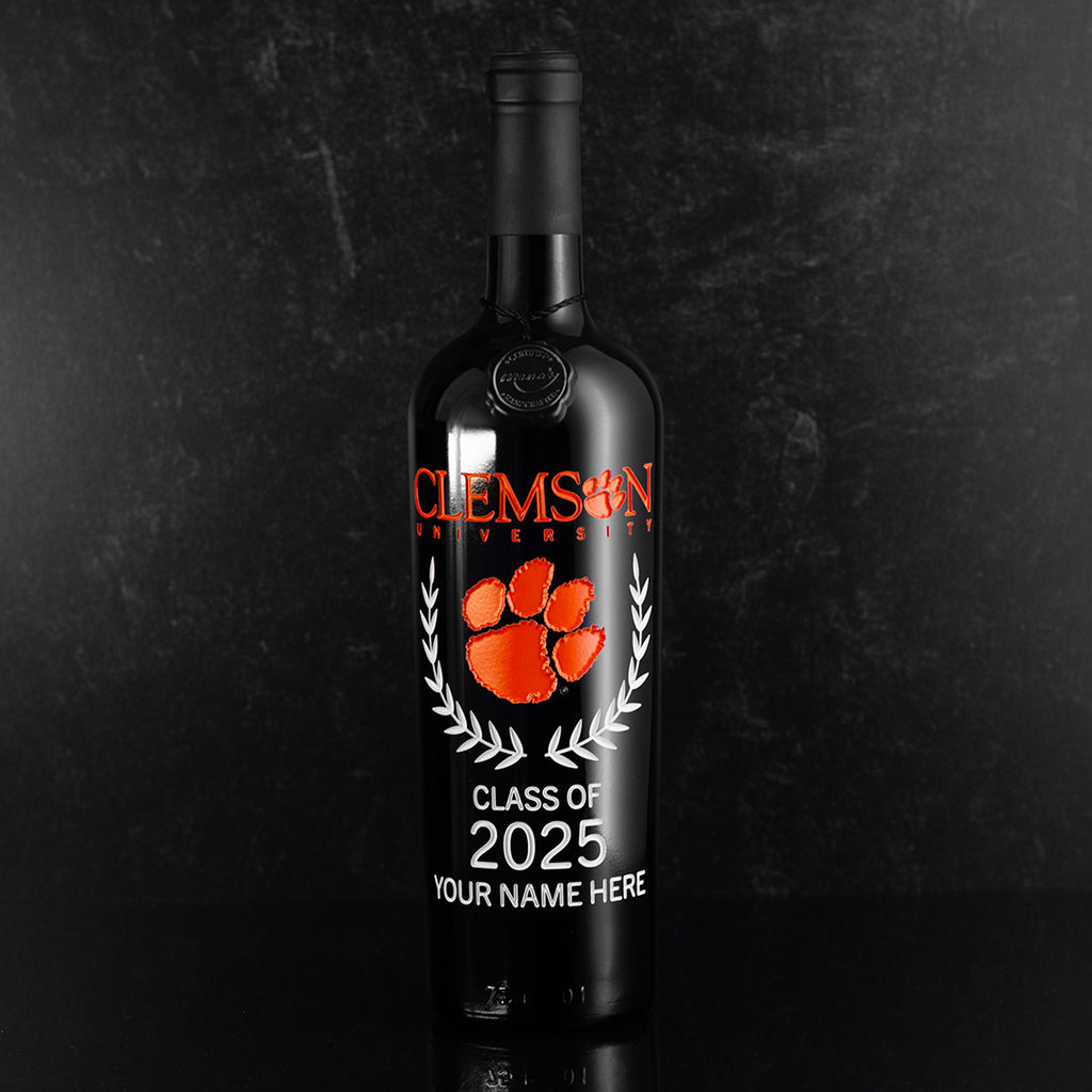 Clemson University Custom Alumni Etched Wine