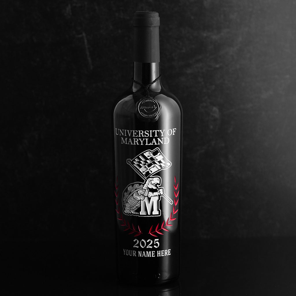 University of Maryland Custom Alumni Etched Wine