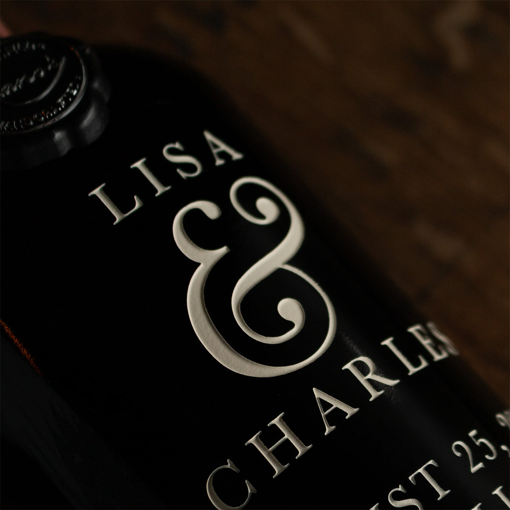 Floral Wedding Custom Etched Wine Bottle