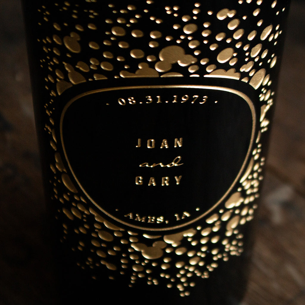 Celebration Circle Frame Custom Etched Wine Bottle