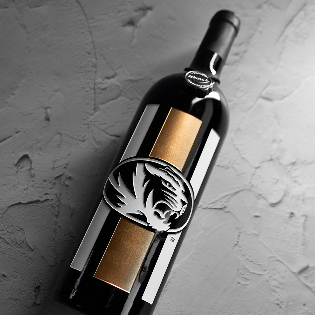 University of Missouri Stripes Etched Wine Bottle