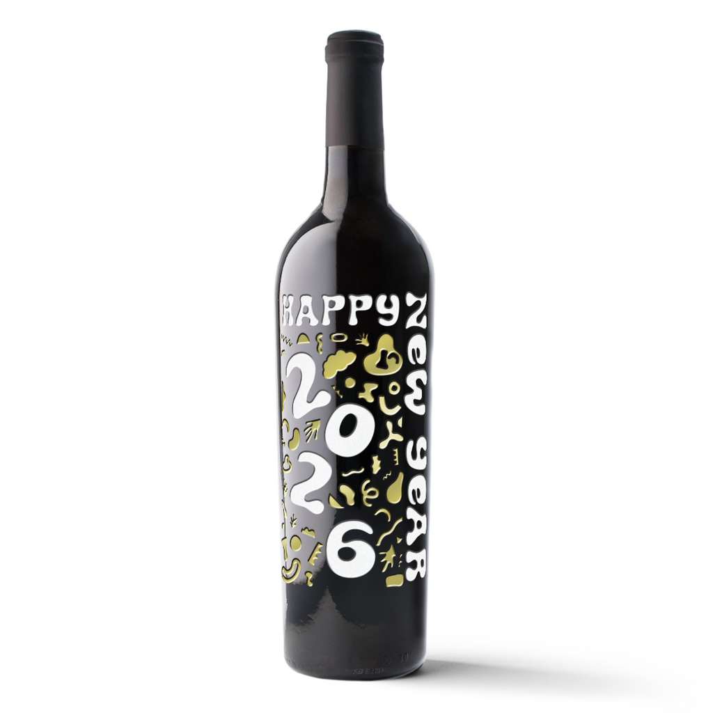Happy New Year 2026 Etched Wine