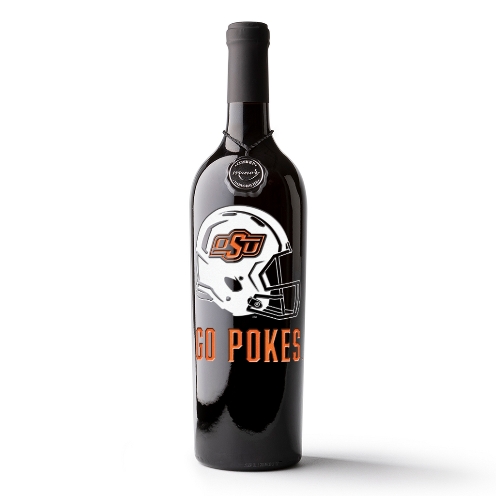 Oklahoma State University Helmet Etched Wine