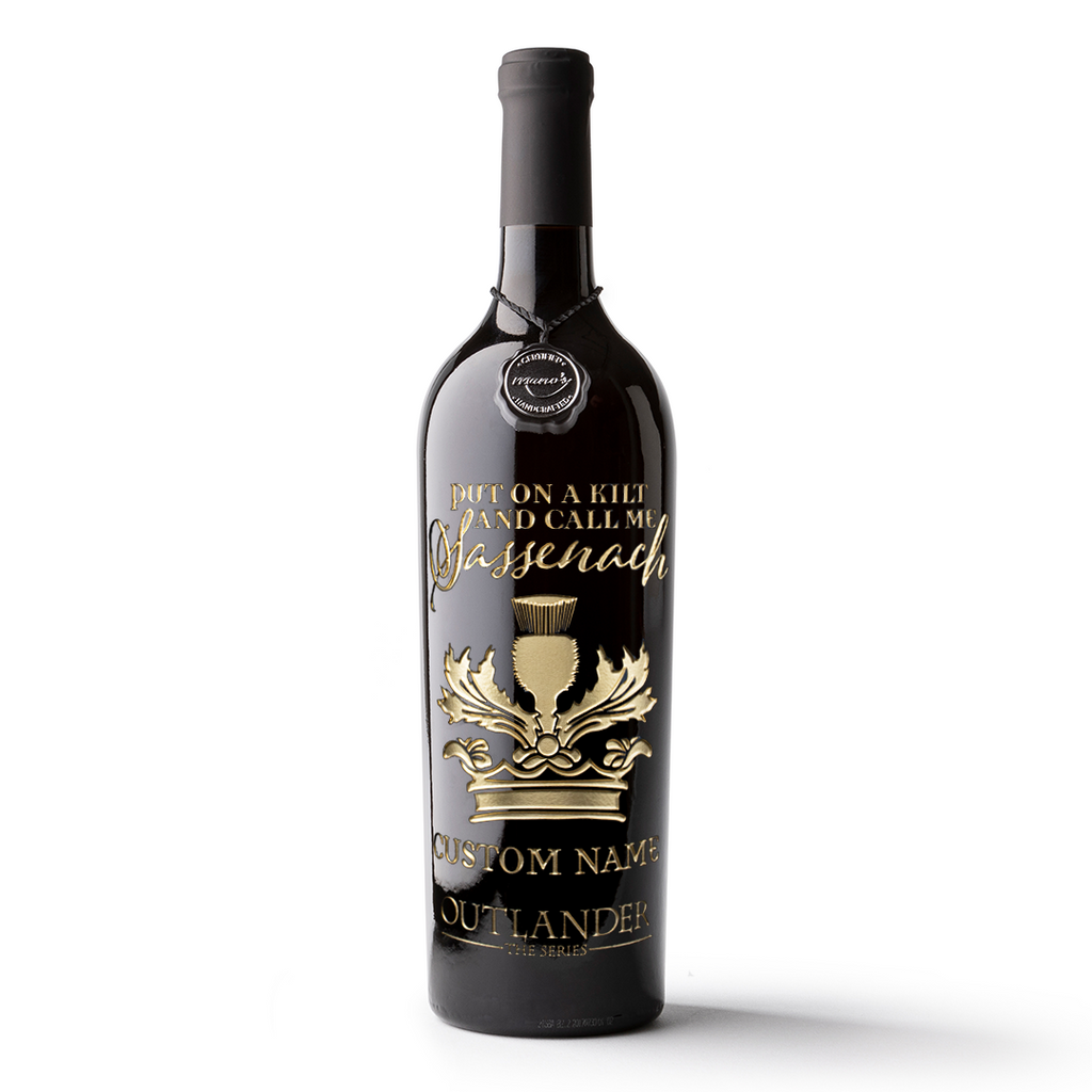 Outlander Sassenach Custom Name Etched Wine Bottle