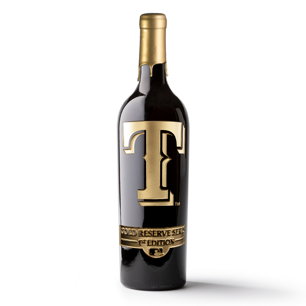 Texas Rangers Gold Reserve Etched Wine Bottle