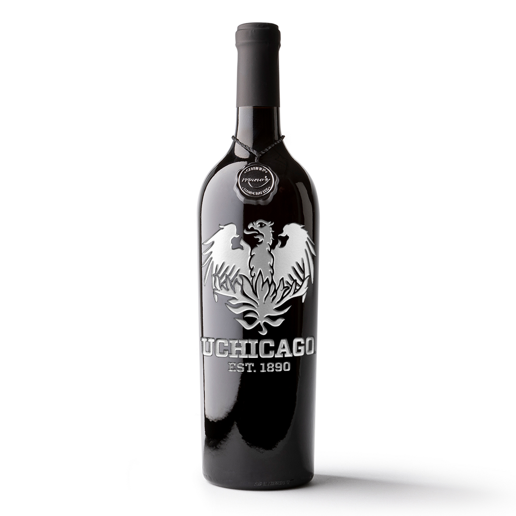 University of Chicago Phoenix Logo Etched Wine