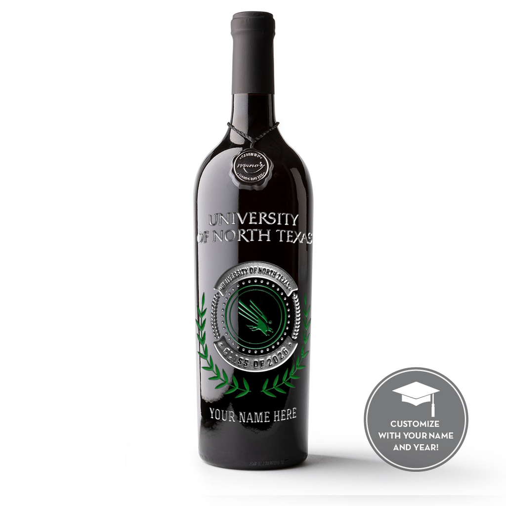 University of North Texas Custom Alumni Etched Wine Bottle