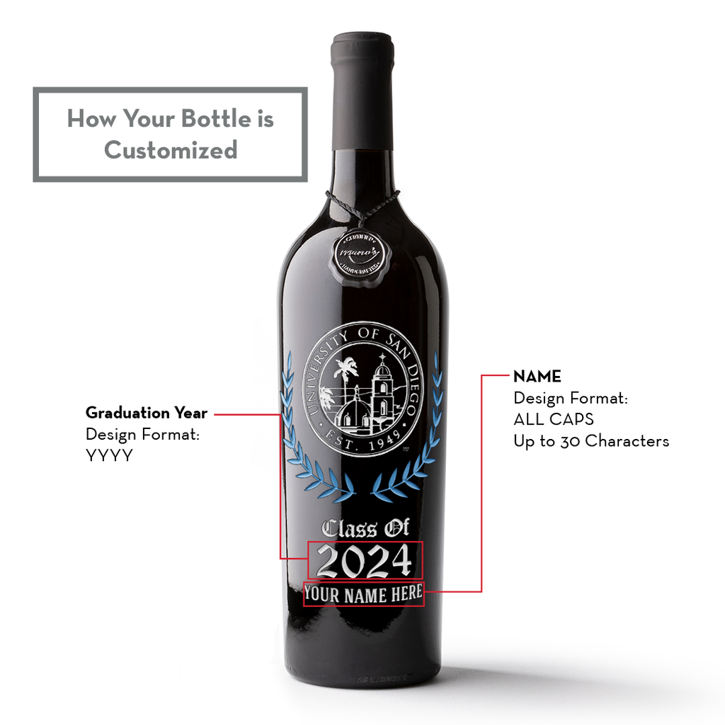 University of San Diego Custom Alumni Etched Wine