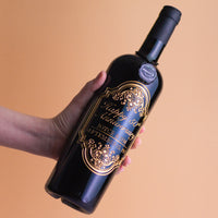 Gold 50th Anniversary Classic Frame Custom Etched Wine Bottle
