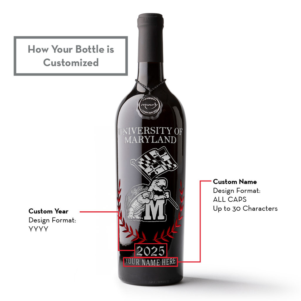 University of Maryland Custom Alumni Etched Wine
