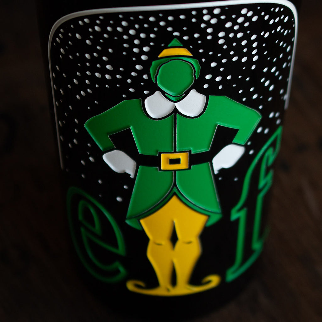 Elf Logo Etched Wine Bottle
