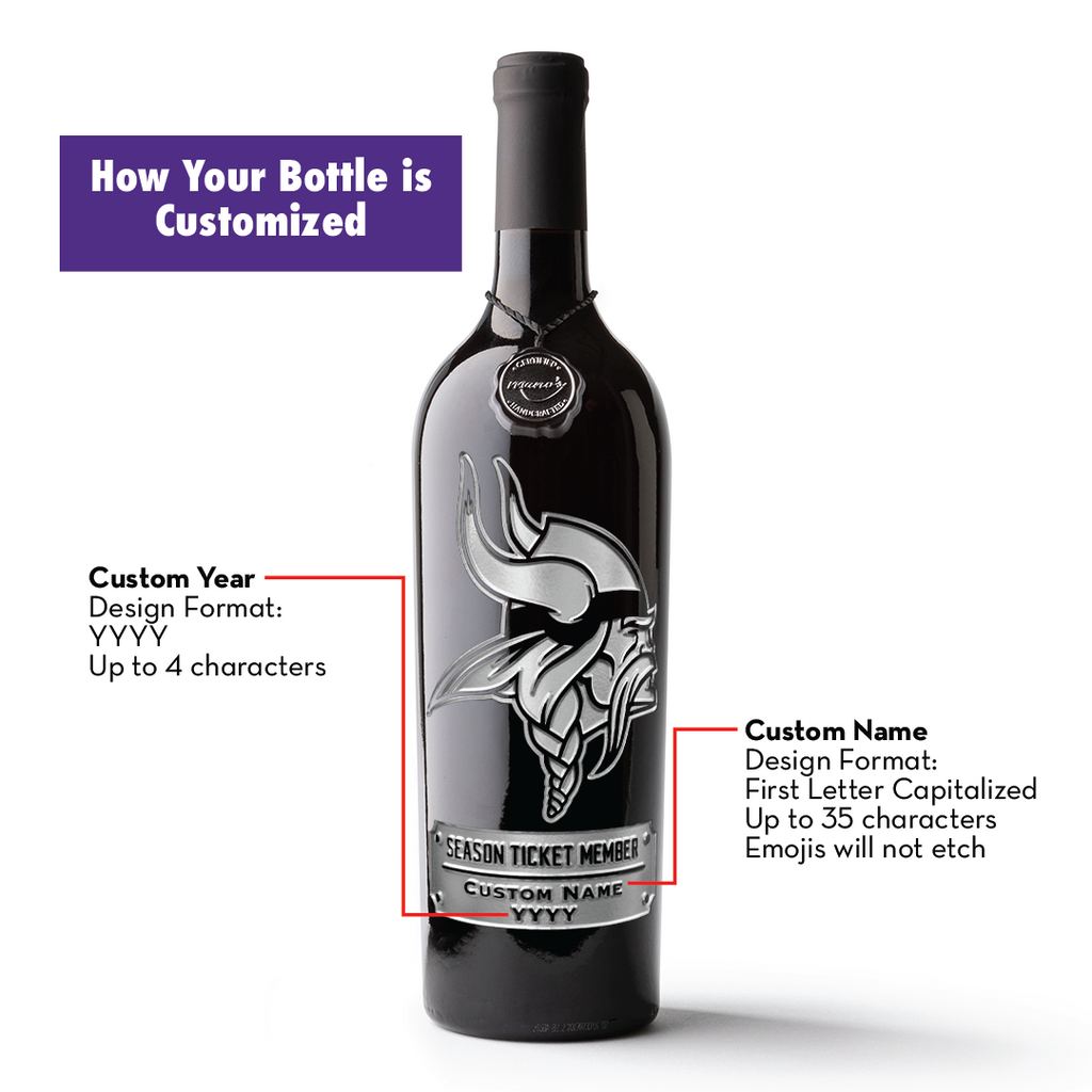 Vikings Custom Season Ticket Member Etched Wine