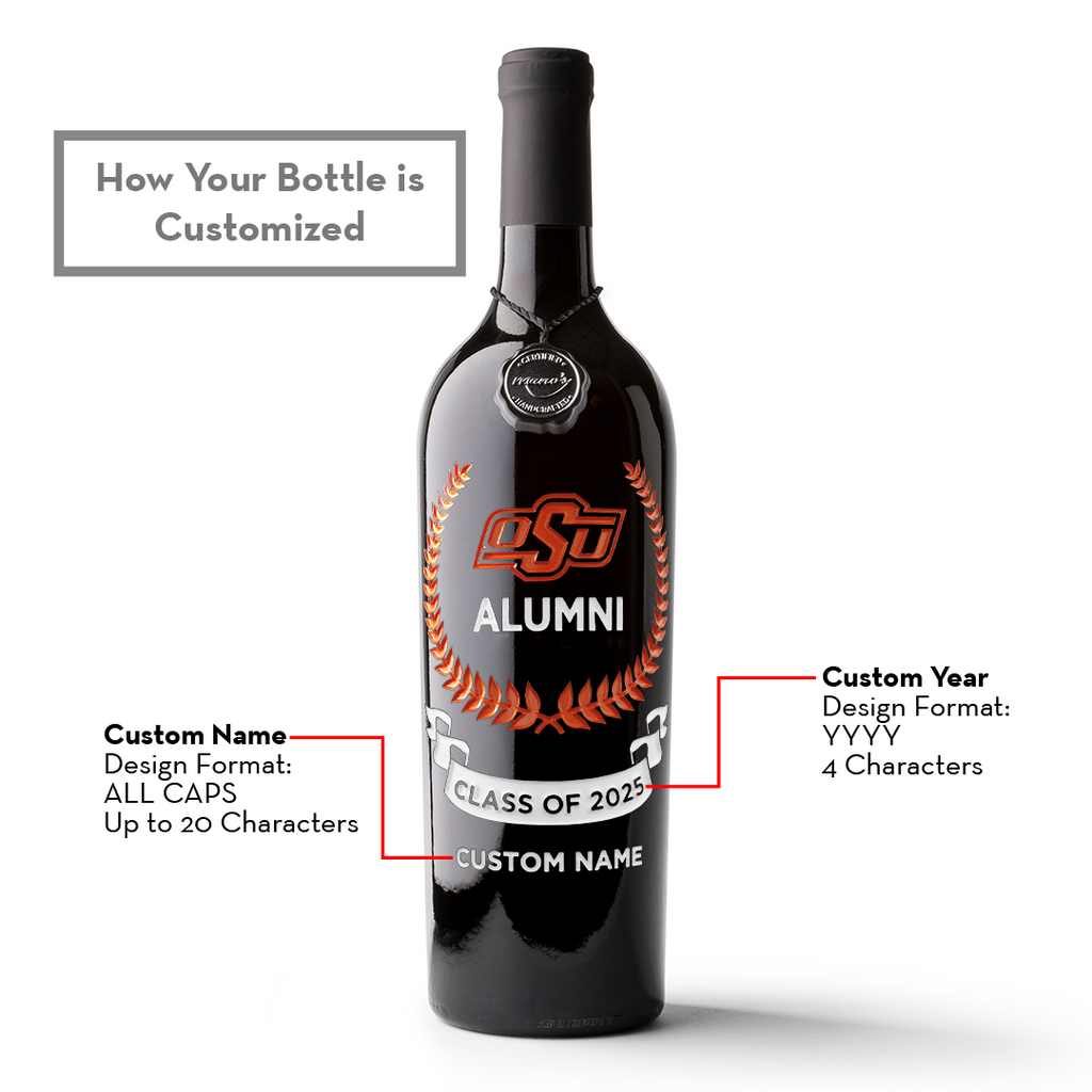 Oklahoma State Custom Alumni Association Etched Wine