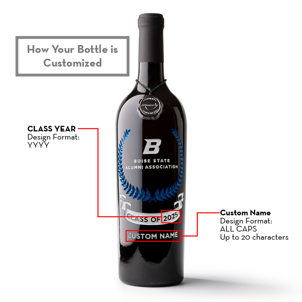 Boise State Custom Alumni Association Etched Wine