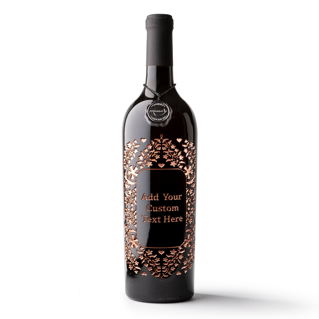 Custom Text Frame Etched Wine Bottle