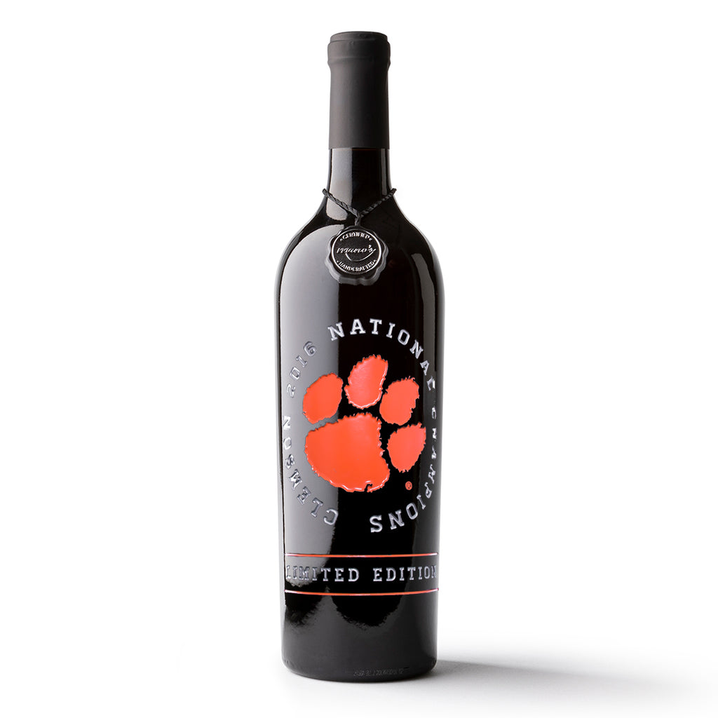 Clemson University National 2016 Champions Etched Wine Bottle