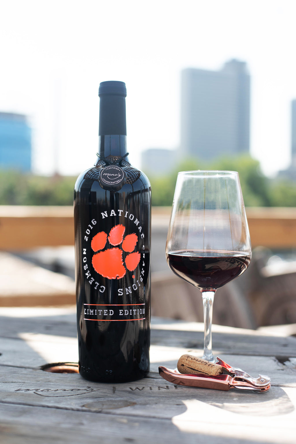 Clemson University National 2016 Champions Etched Wine Bottle
