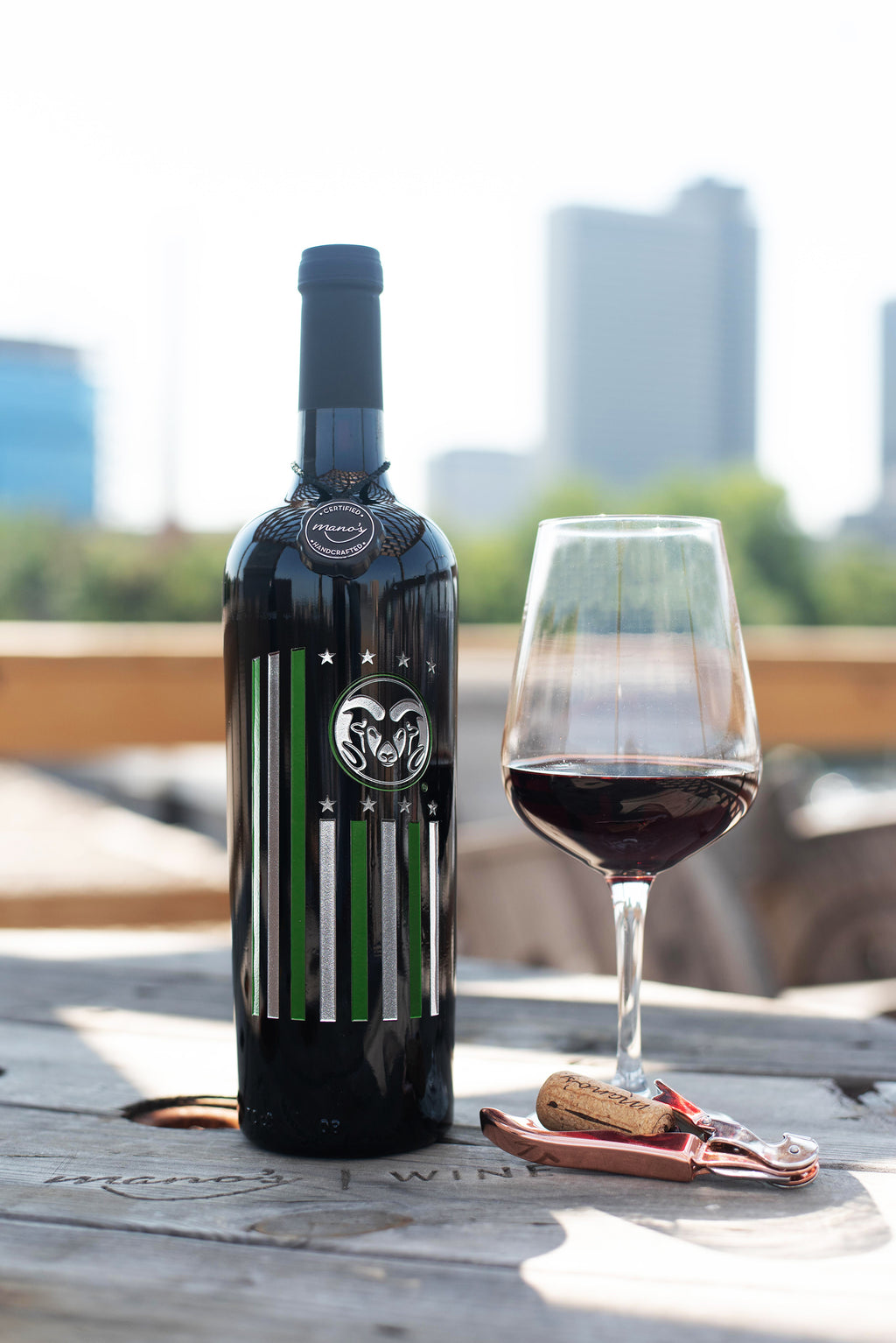 Colorado State University Flag Etched Wine Bottle