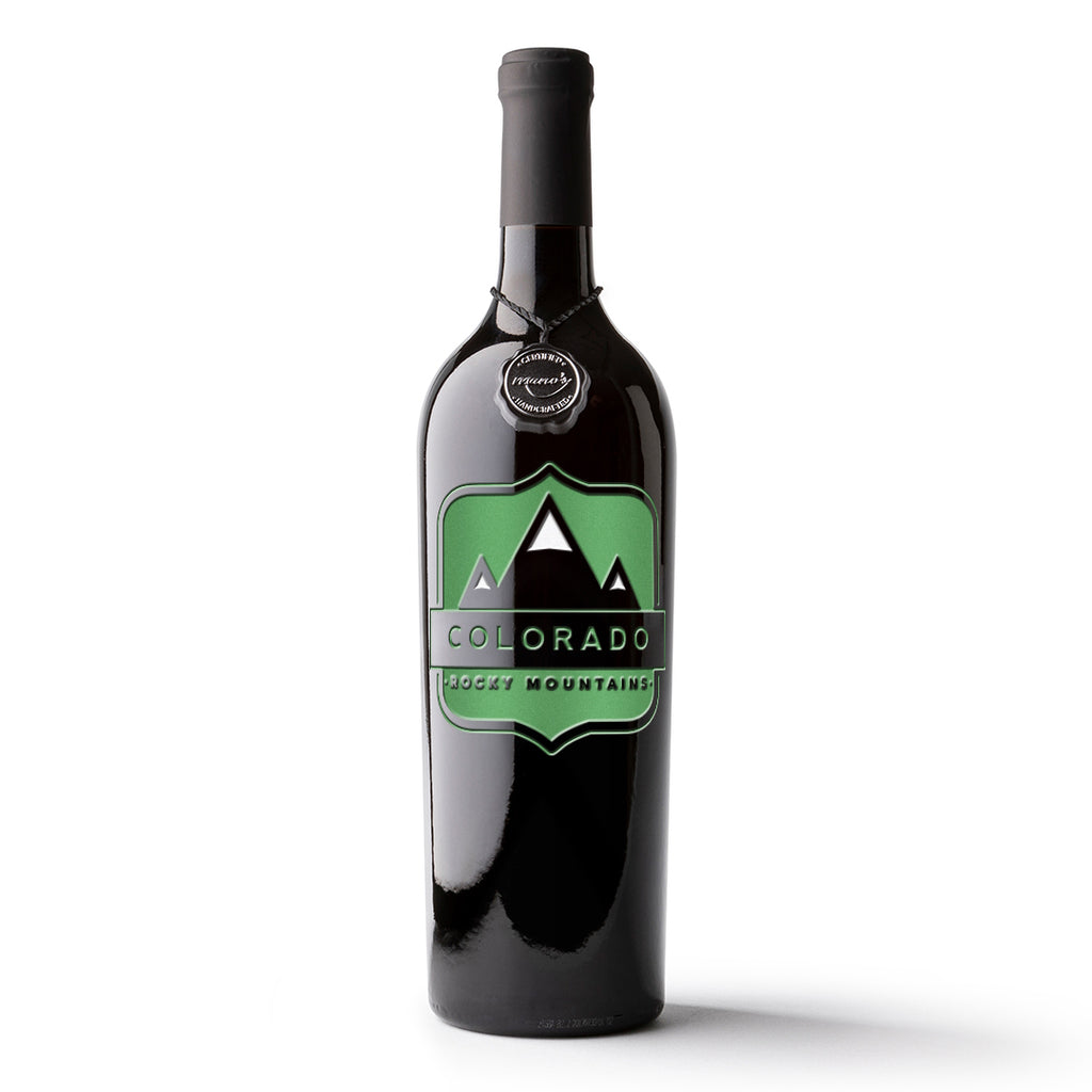 Colorado Rocky Mountains Etched Wine Bottle