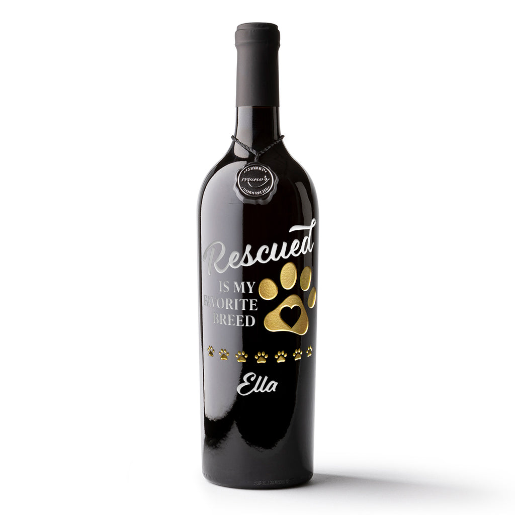 Rescued is my Favorite Breed Custom Etched Wine