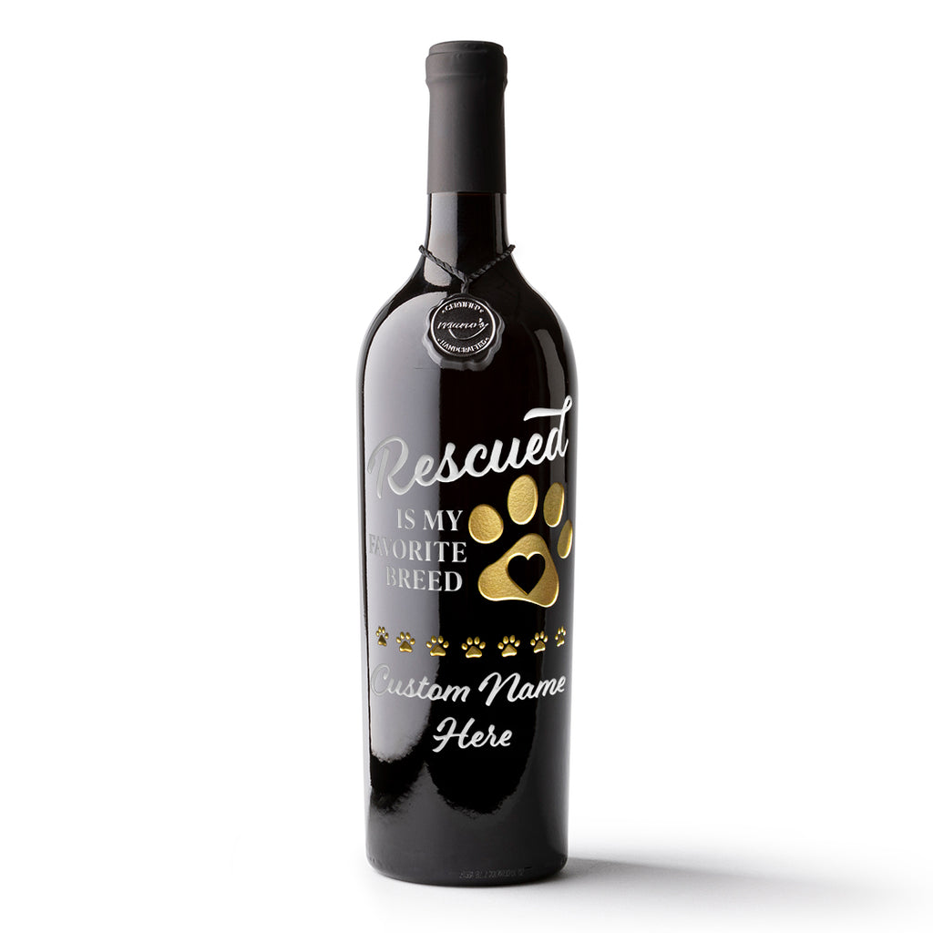 Rescued is my Favorite Breed Custom Etched Wine
