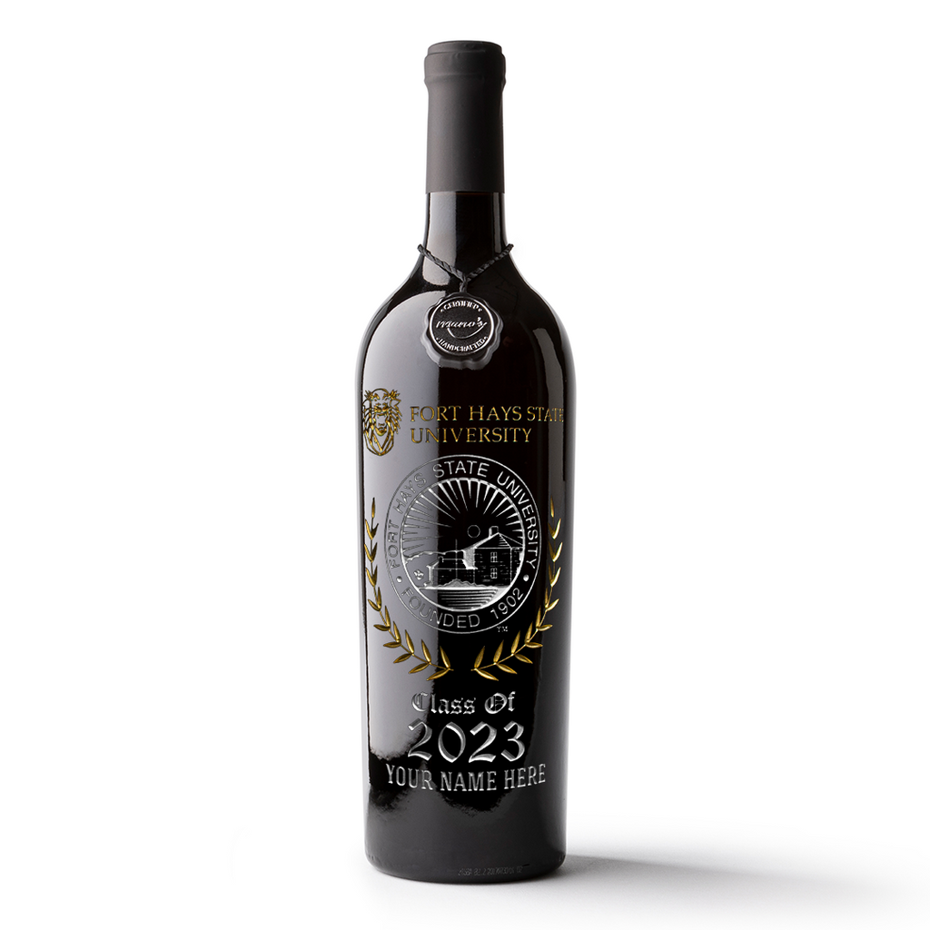 Fort Hays State Custom Alumni Etched Wine Bottle
