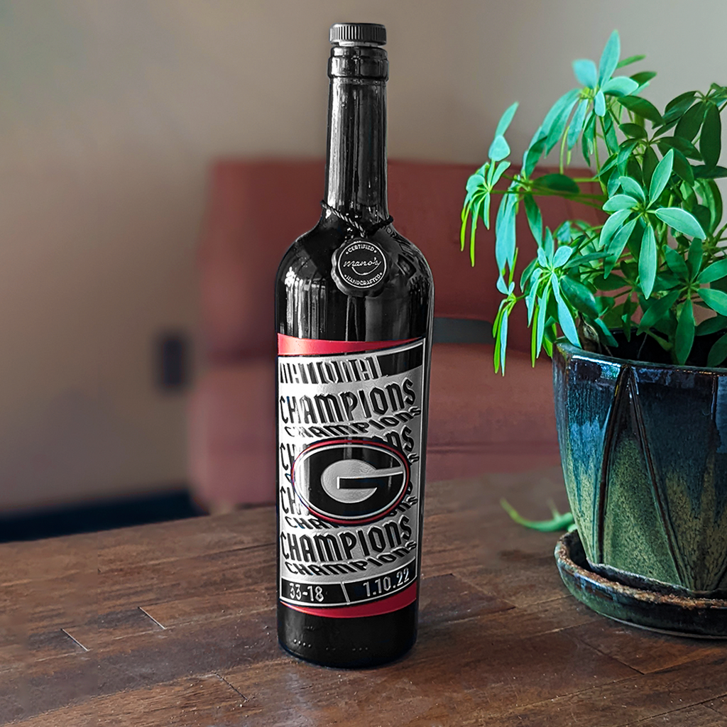 Georgia 2021 National Champions Poster Etched Display Bottle