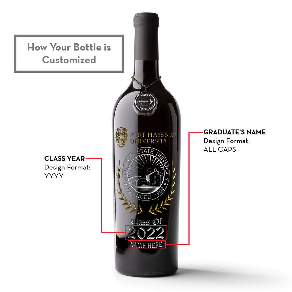Fort Hays State Custom Alumni Etched Wine Bottle