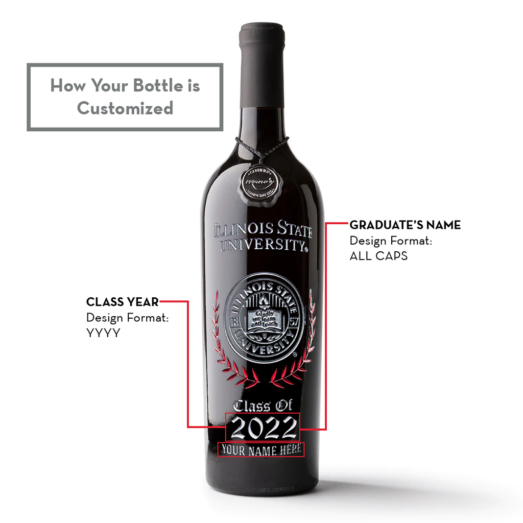 Illinois State University Custom Alumni Etched Wine Bottle
