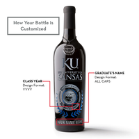 University of Kansas Custom Alumni Etched Wine Bottle