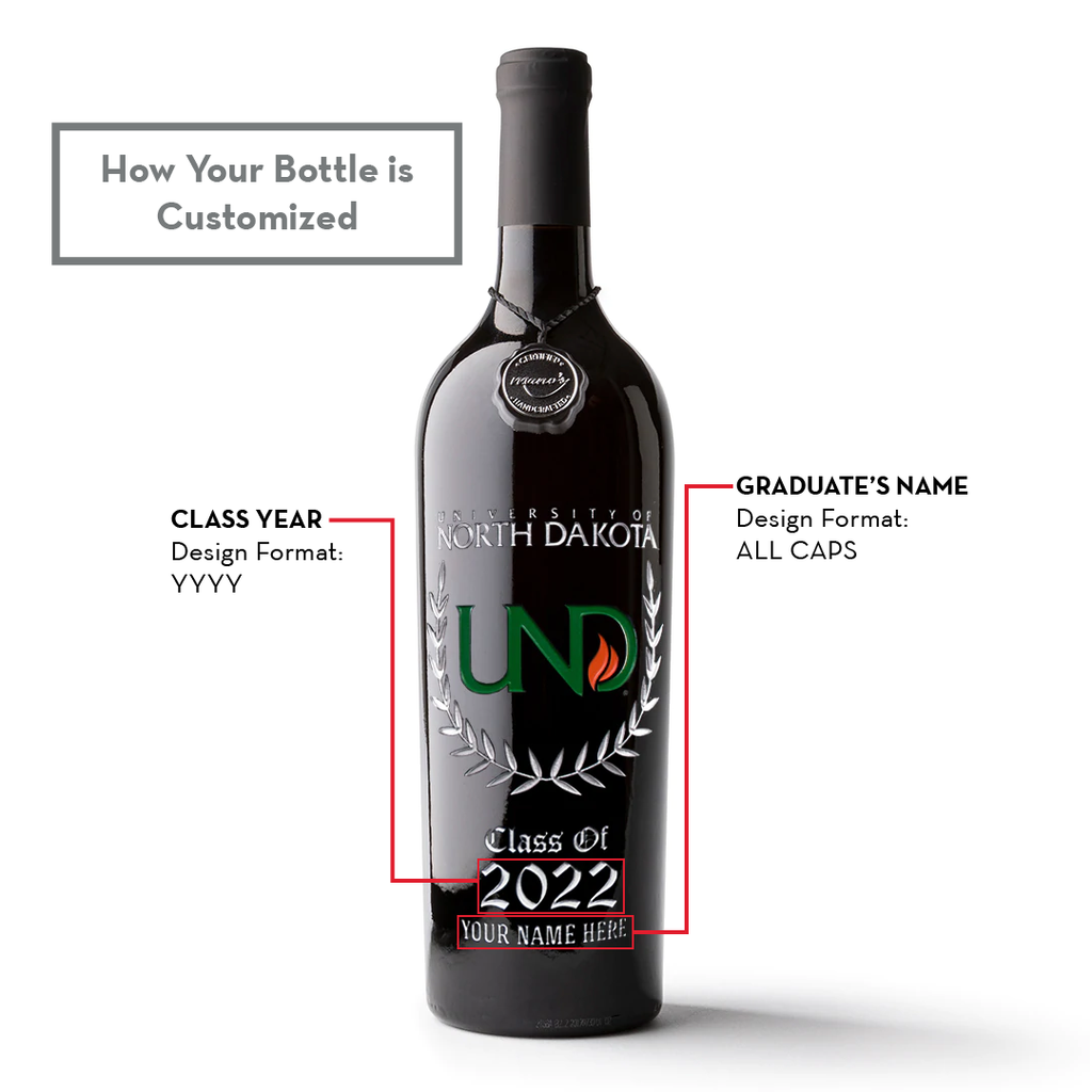 University of North Dakota Custom Alumni Etched Wine