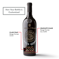 University of Missouri Commemorative Alumni Etched Wine Bottle